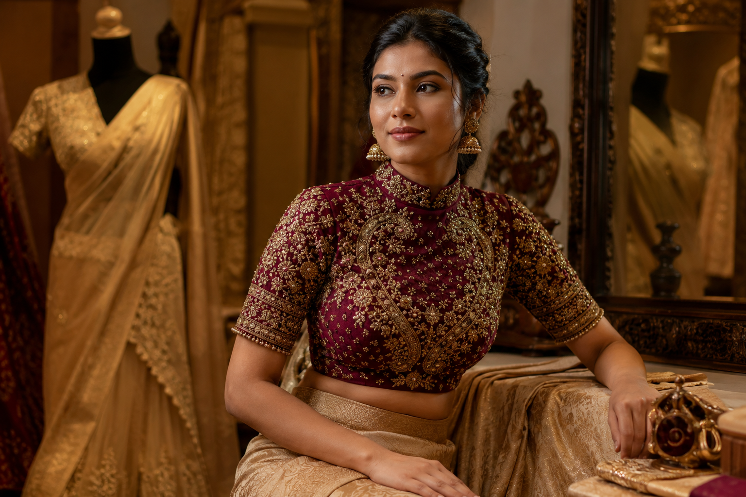 High Neck Silk Blouse